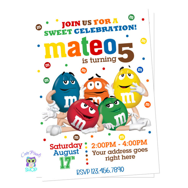 M&M Invitation with different m&m candies and colors