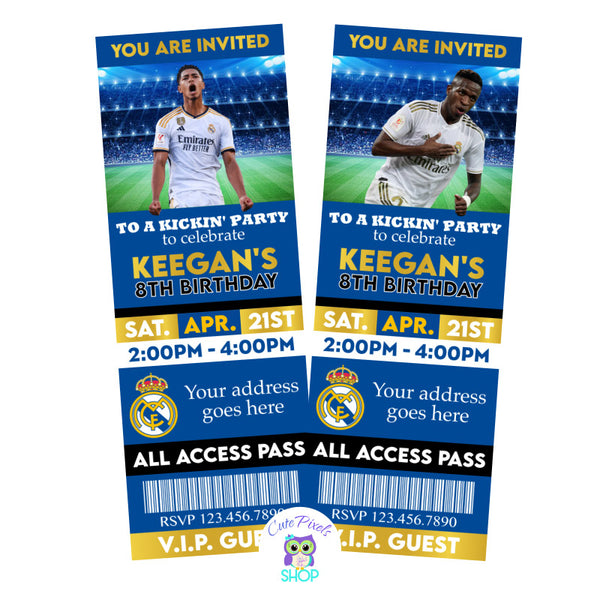 Real Madrid Ticket invitation for a Soccer birthday party! Vinicius or Bellingham on the ticket invitation. 