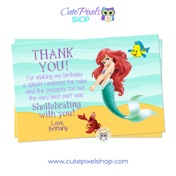 Little Mermaid Thank You Card - Ariel Card – Cute Pixels Shop for Free Printable Mermaid Thank You Cards