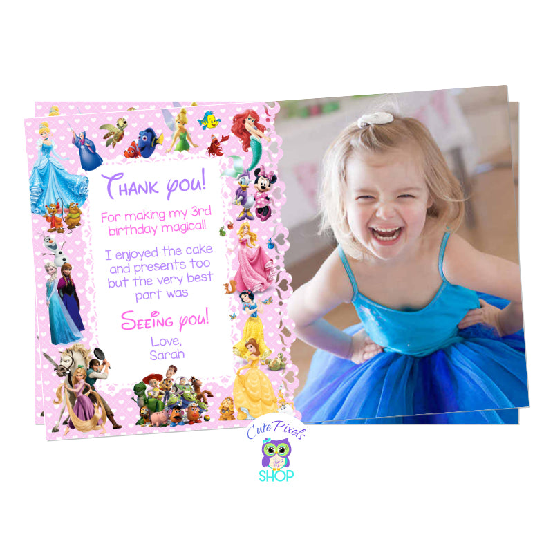 Disney Thank You Card - Disney Characters Girl Card – Cute Pixels Shop for Free Printable Disney Princess Thank You Cards