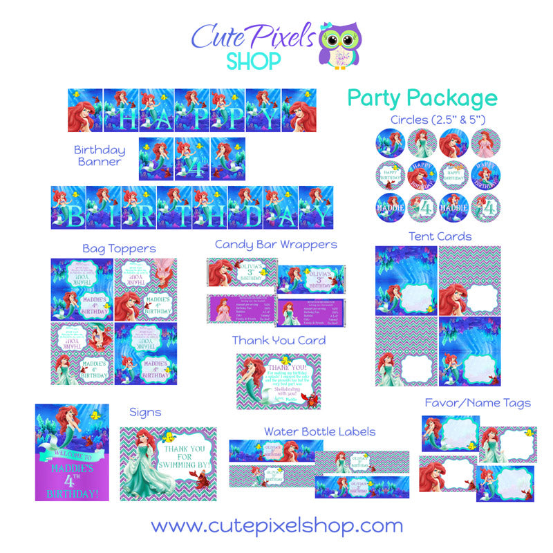 Little Mermaid Party Package - Party Decor – Cute Pixels Shop for Free Printable Mermaid Name Tags