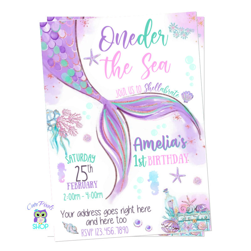 Oneder the Sea Invitation - Mermaid Invitation – Cute Pixels Shop