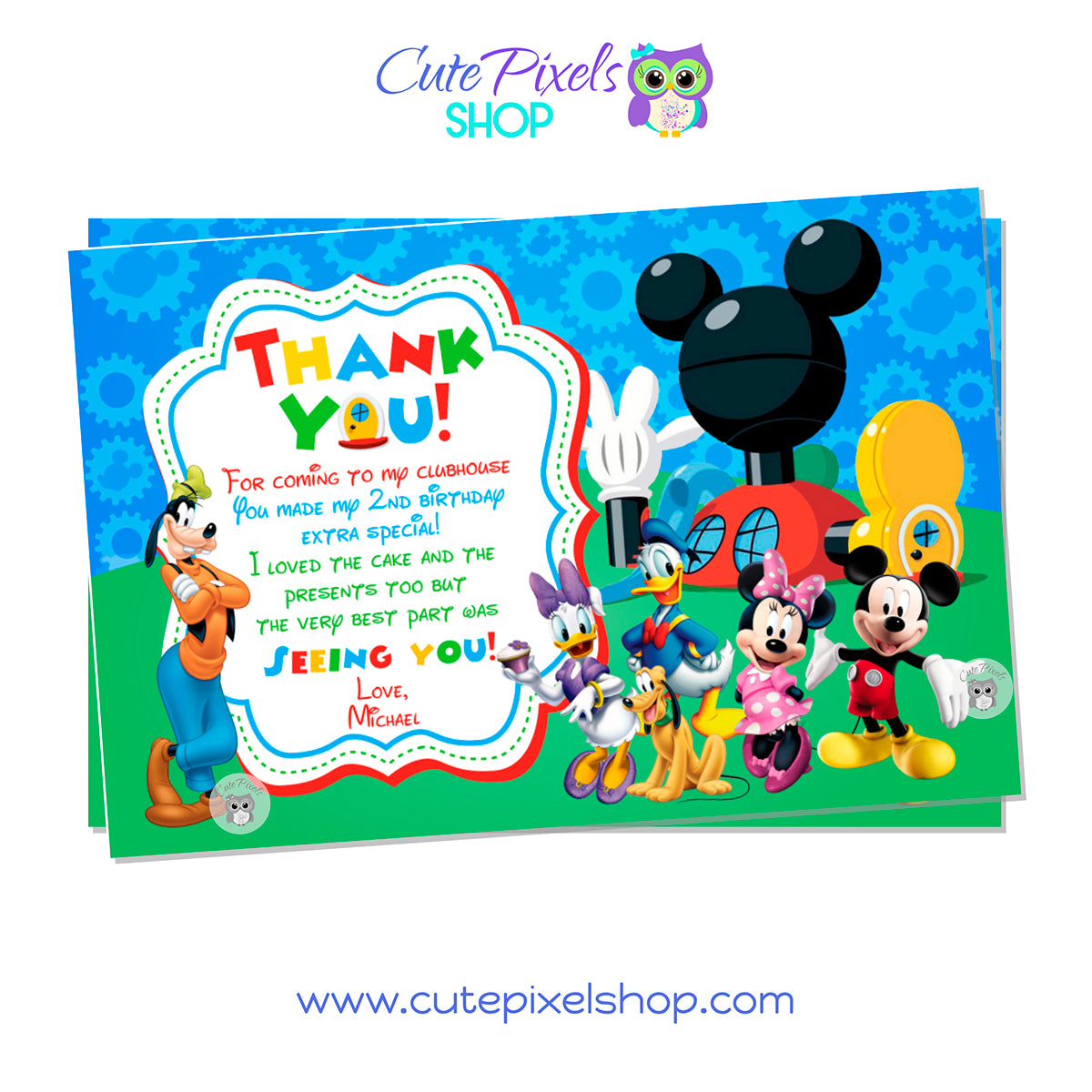 Simple Modern Mickey Mouse Birthday Thank You Invitation
