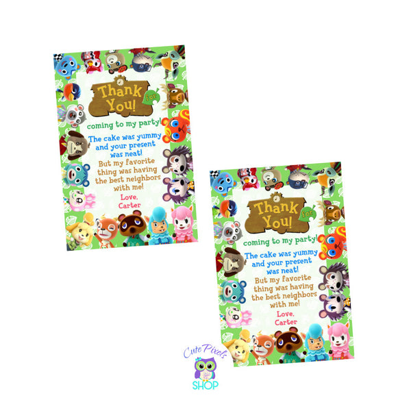 Animal Crossing thank you tags, full of the cute Animal crossing neighbors and kind thank you words for your guests.   