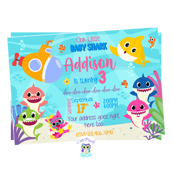 Baby Shark Submarine Birthday Invitation with Photo – Cute Pixels Shop