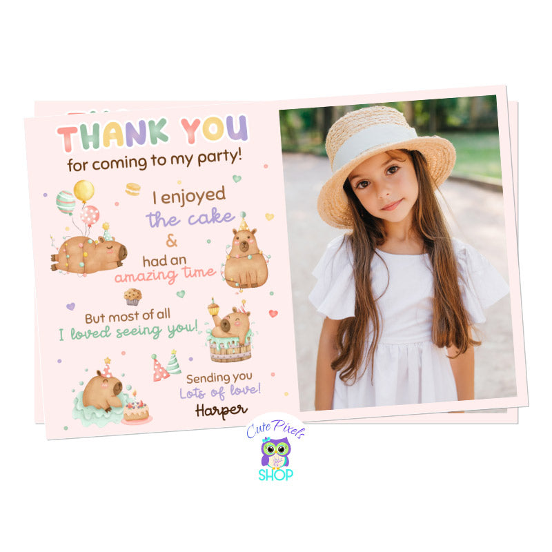 Capybara Thank You Card - Cute Capybara Birthday Thank You Note – Cute ...