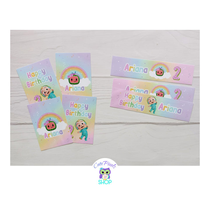 Cocomelon pastel Capri Sun Labels and Water Bottle Labels Printed