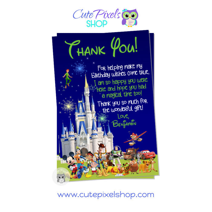 Disney Castle Thank You Card for boy with all Disney Characters