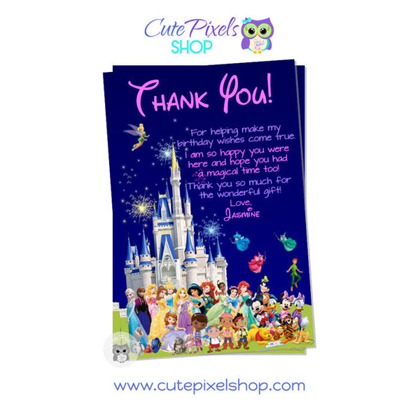 Disney Castle Thank You Card for Girl with all Disney characters