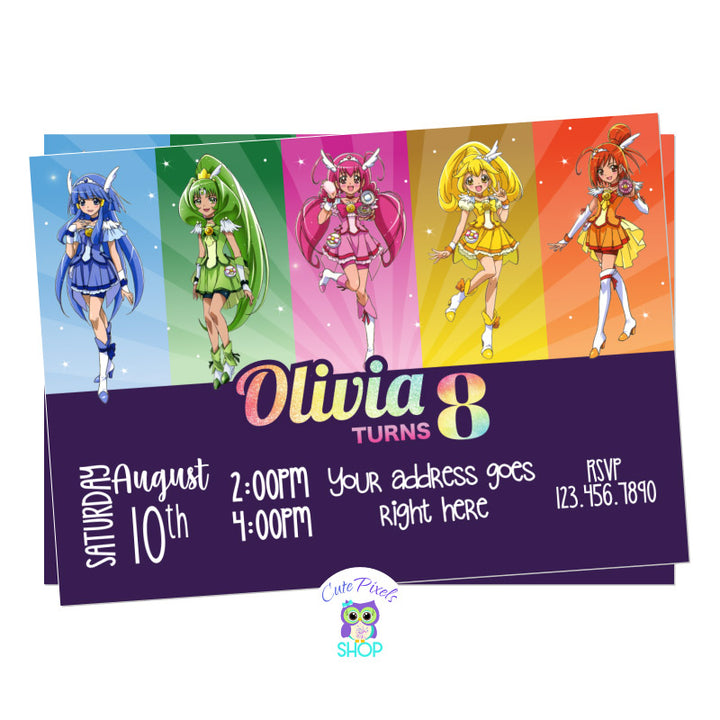 Glitter Force invitation with the Glitter Force Doki Doki Dolls
