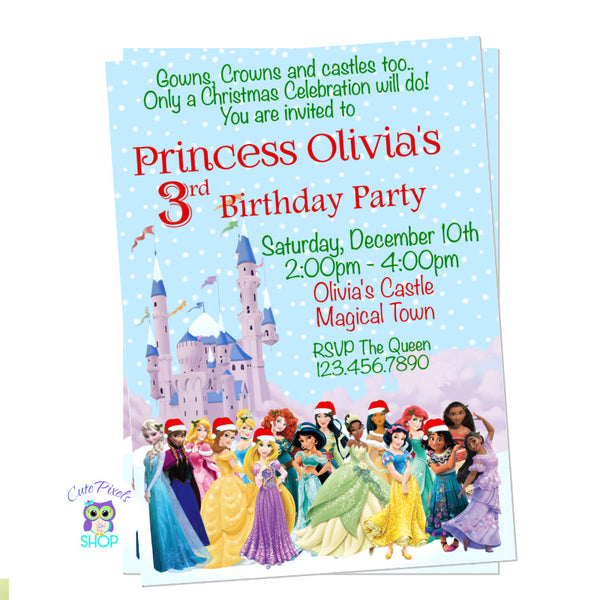 Christmas Disney Princess Birthday Invitation
