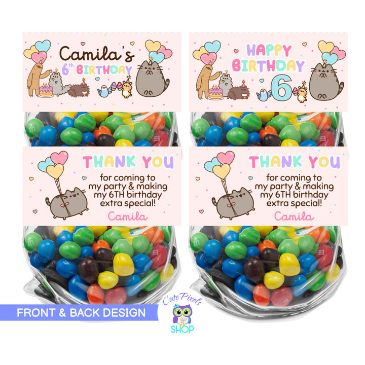 Pusheen Bag toppers to use on favor bags for your Pusheen Birtdhay party. Pink Design