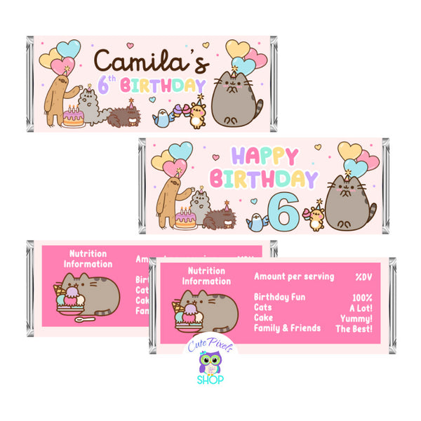 Pusheen Candy Bar wrappers to decorate your Pusheen birthday party and give as party favors. Pink Design