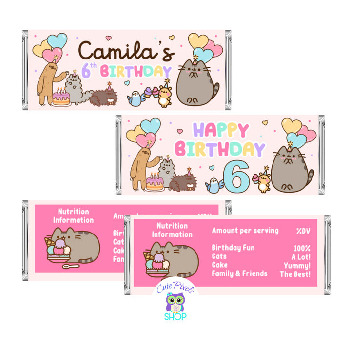 Pusheen Candy Bar wrappers to decorate your Pusheen birthday party and give as party favors. Pink Design
