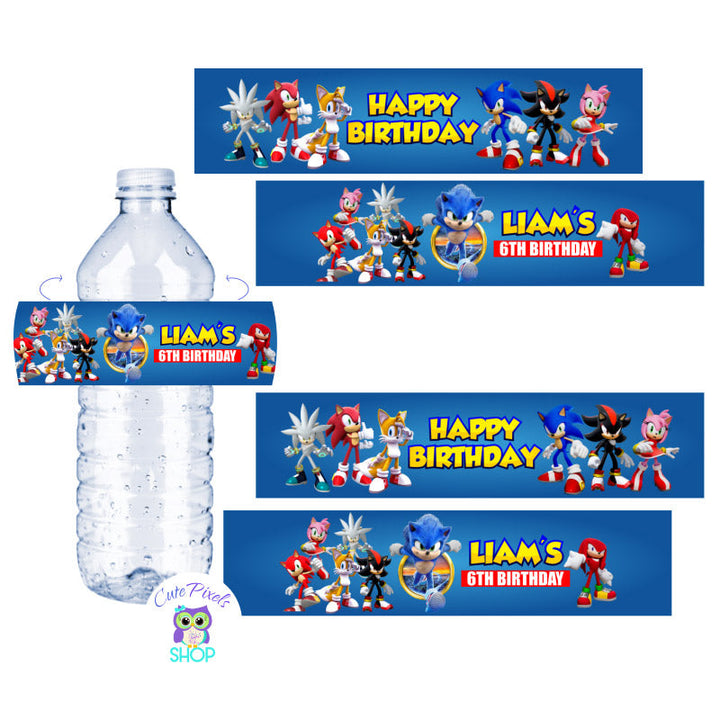 20 Sonic Hedgehog 2 x 4 Water Bottle Label Sticker Party Favor