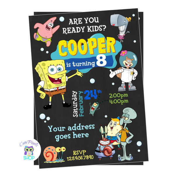 SpongeBob SquarePants invitation, for a SpongeBob Birthday party with all SpongeBob friends