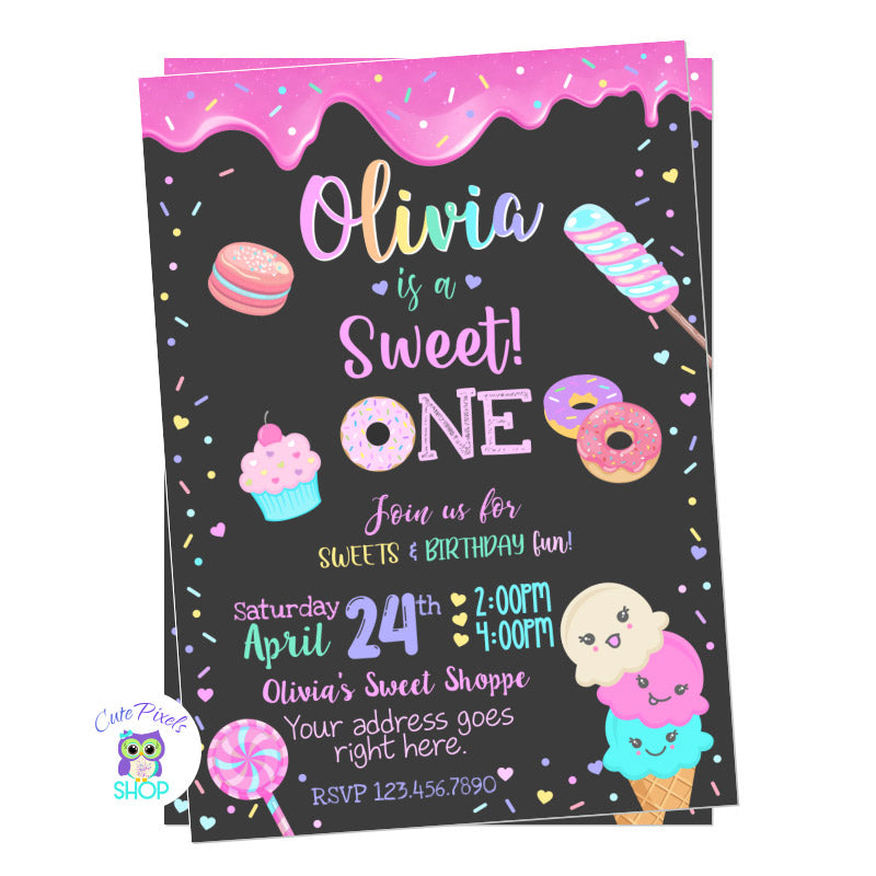 Sweet One Birthday Invitation - Sweet Birthday Chalkboard – Cute Pixels ...