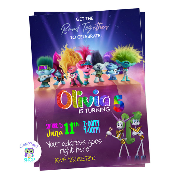 Trolls Invitation, Trolls Band together movie invitation with characters from the Trolls movie