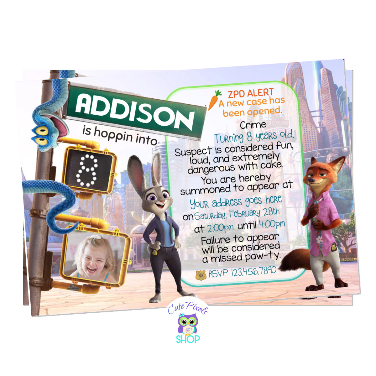 Zootopia Birthday Invitation with Photo - Custom ZPD Alert Party Invit ...