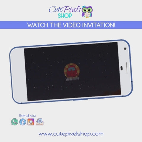 Among Us video invitation. Invite your guests like playing the game on a video invitation. Perfect for an Among Us Birthday Party. Video play