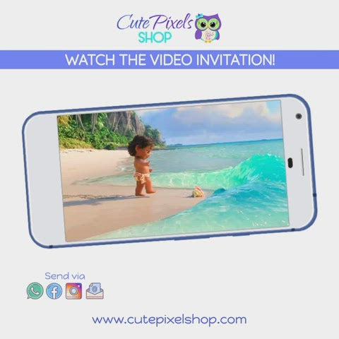 Moana Video invitation. Animated Baby Moana invitation. Join baby Moana discovering the ocean and inviting your friends in the cutest way to your Moana Birthday party. Watch the video
