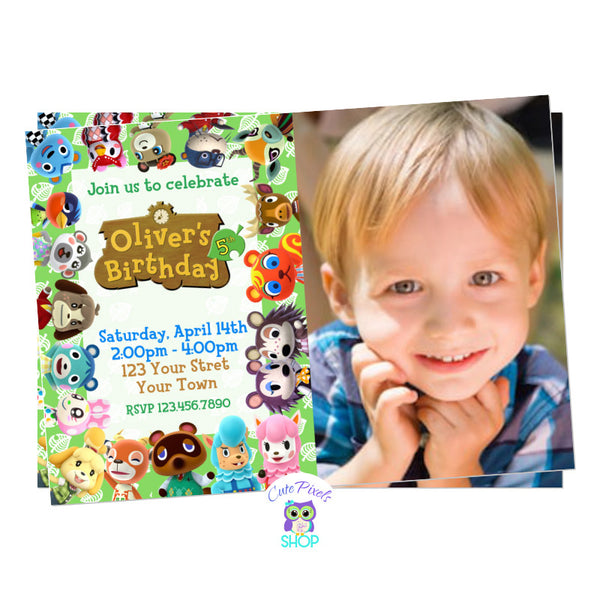 Animal Crossing invitation with Child's photo on it, to have a perfect start for your Animal Crossing Birthday!