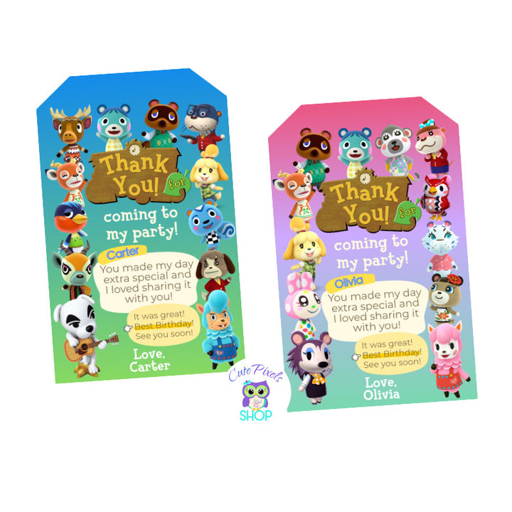 Animal crossing thank you tags for your Animal crossing party favors, choose pink, blue or both designs.