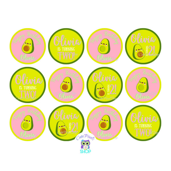 Avocado Cupcake Toppers - Avocado Round Tags