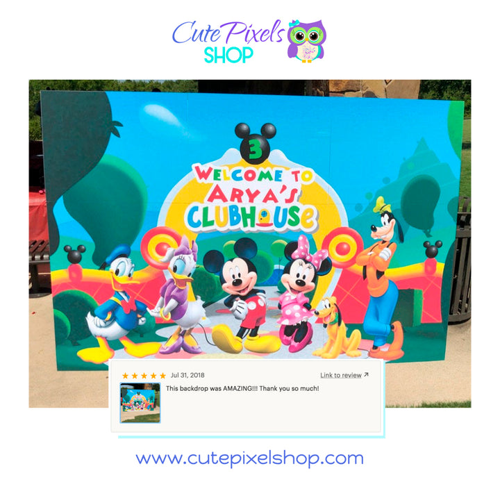Mickey Mouse clubhouse Backdrop from a costumer review. Printed Backdrop