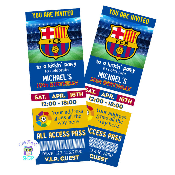 Barcelona F.C. Birthday invitation for your little Barcelona fan! Perfect for a soccer birthday party!