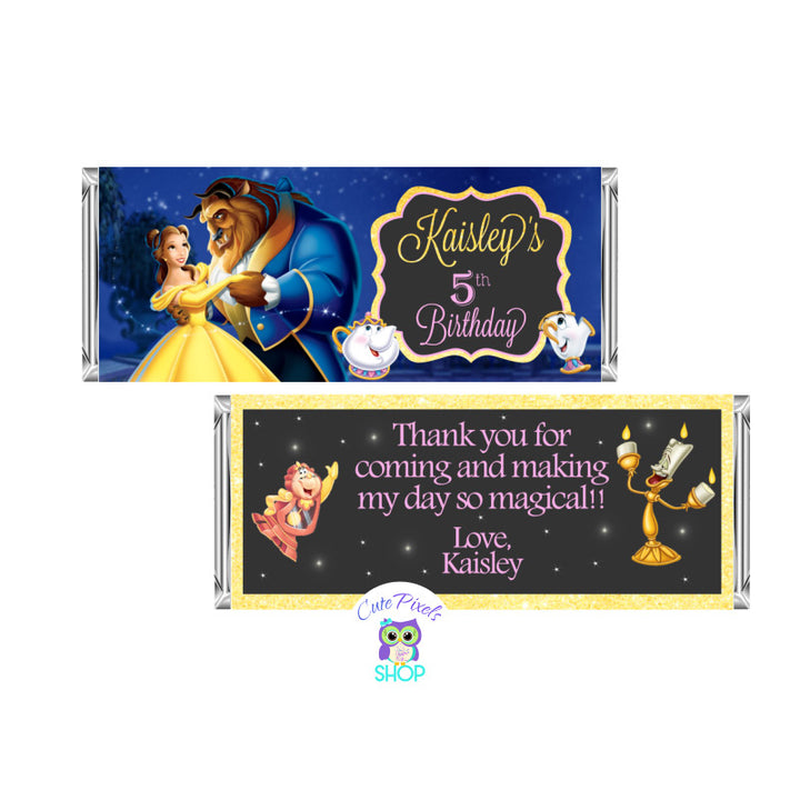 Beauty and The Beast Candy Bar Wrappers for your Princess Belle Chocolate bars. Decorate your beauty and the beast party!
