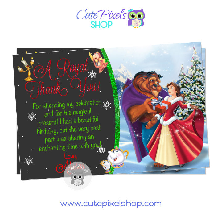 Beauty and The Beast Christmas Birthday Thank You Card