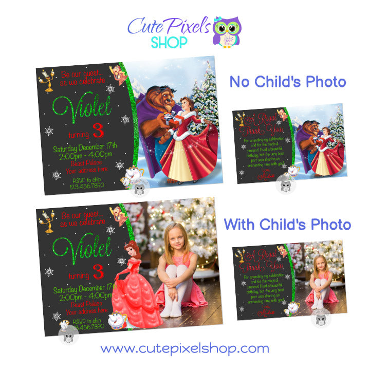 Beauty and The Beast Christmas Birthday Invitation set