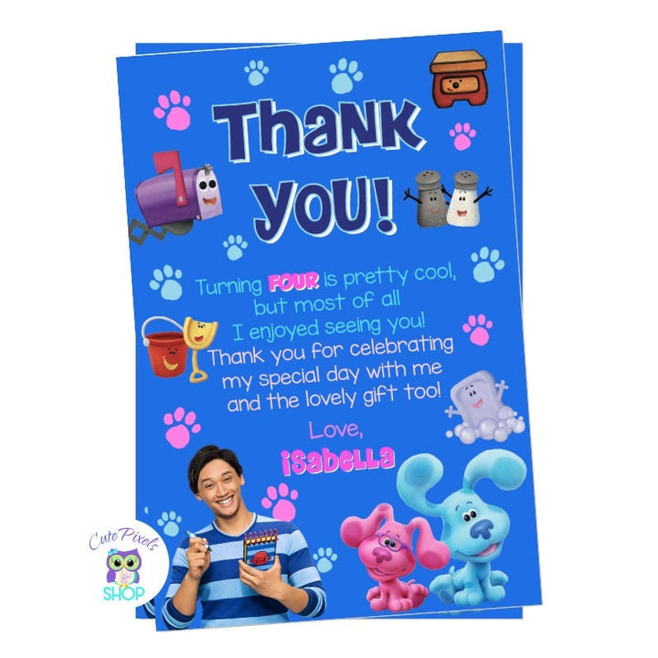 Blue's Clues and you Birthday Thank You Card with Blue, Magenta, Josh, Mailbox, Table, Slippery and all characters fro Blue's Clues! Perfect for your Birthday Girl!