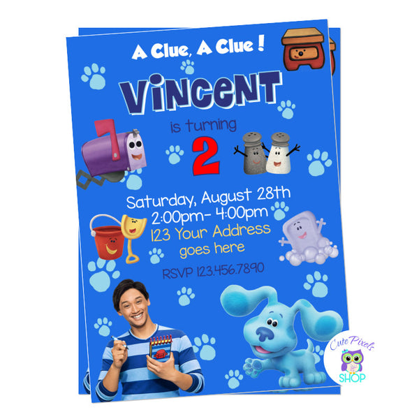 Blue Clues and you Birthday Invitation, Blue, Josh, Mailbox, Table, Slippery and all character are in!