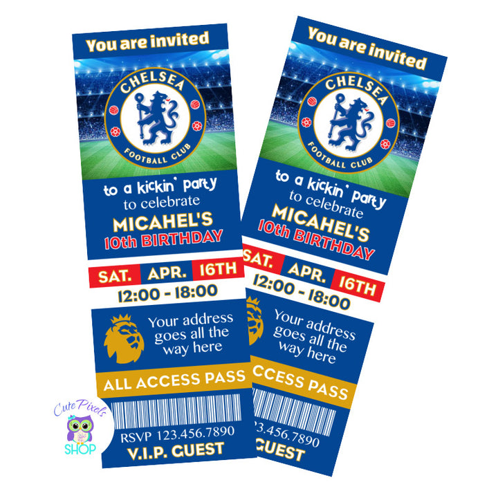Chelsea F.C. Birthday invitation for your little Chelsea fan! Perfect for a soccer birthday party!
