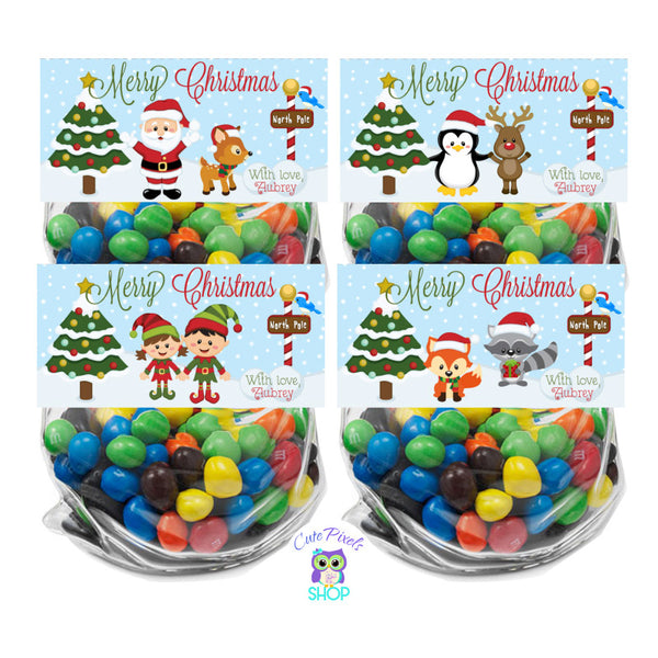 Christmas Bag Toppers, Santa and friends treat bags, Santa, Rudolph, Elves and cute christmas characters to wish a merry christmas