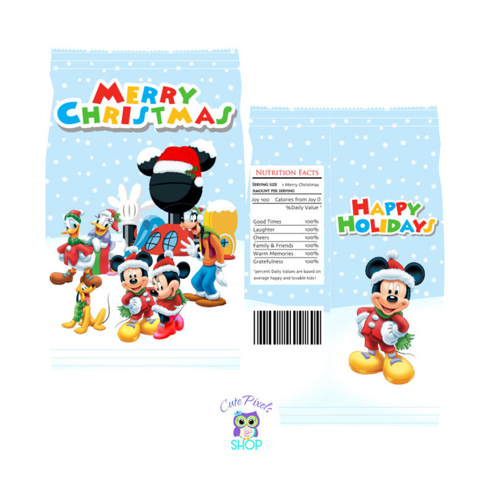 Christmas Mickey Mouse Chip Bag Wrappers, Mickey Mouse Christmas Favors, Mickey Potato Chips