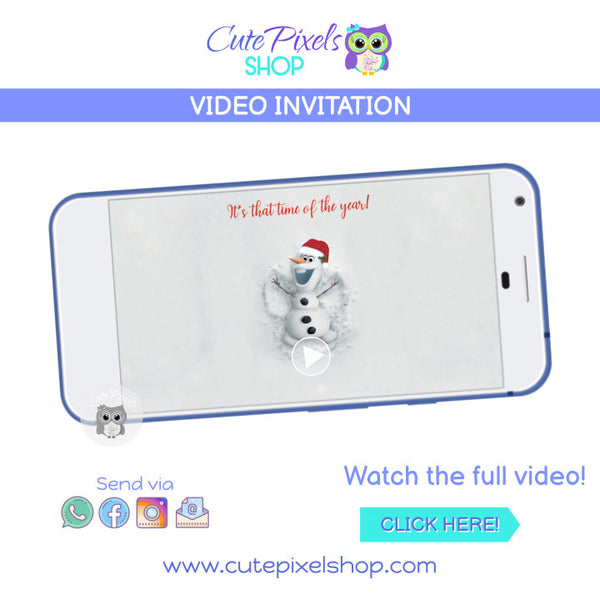 Christmas Olaf Birthday Video Invitation, Disney Frozen Christmas Invitation