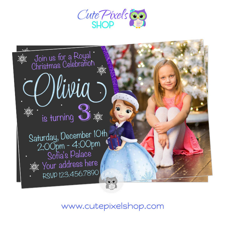 Christmas Princess Sofia the first invitation Purple with Photo