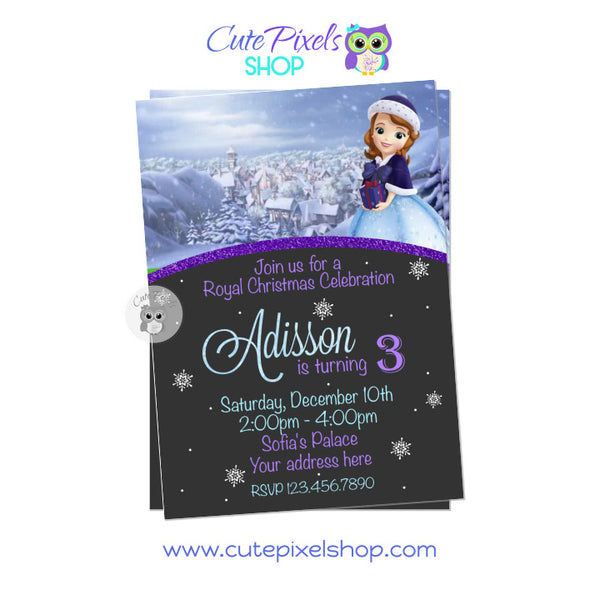 Christmas Princess Sofia the first invitation Purple