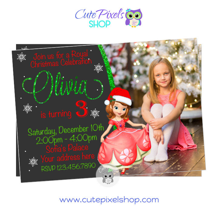 Christmas Princess Sofia the first invitation Red with Photo