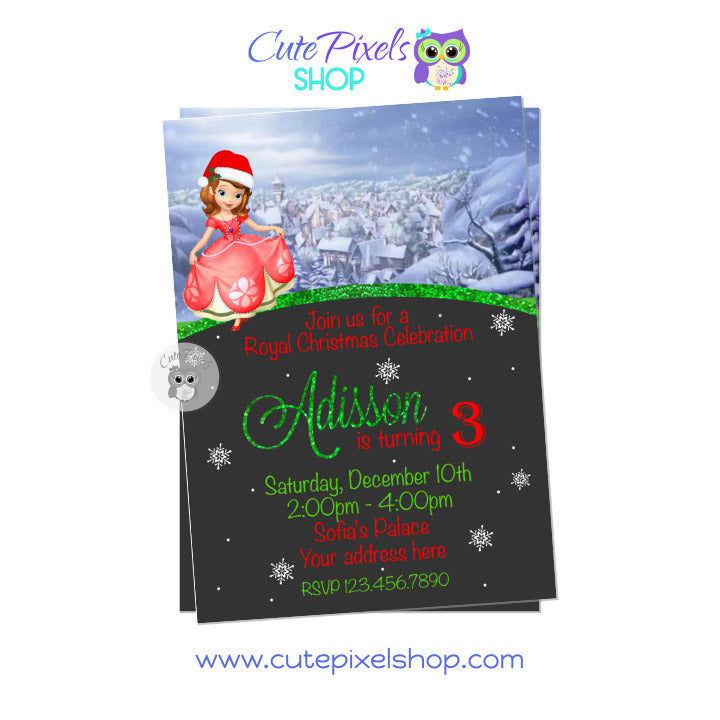 Christmas Princess Sofia the first invitation Red