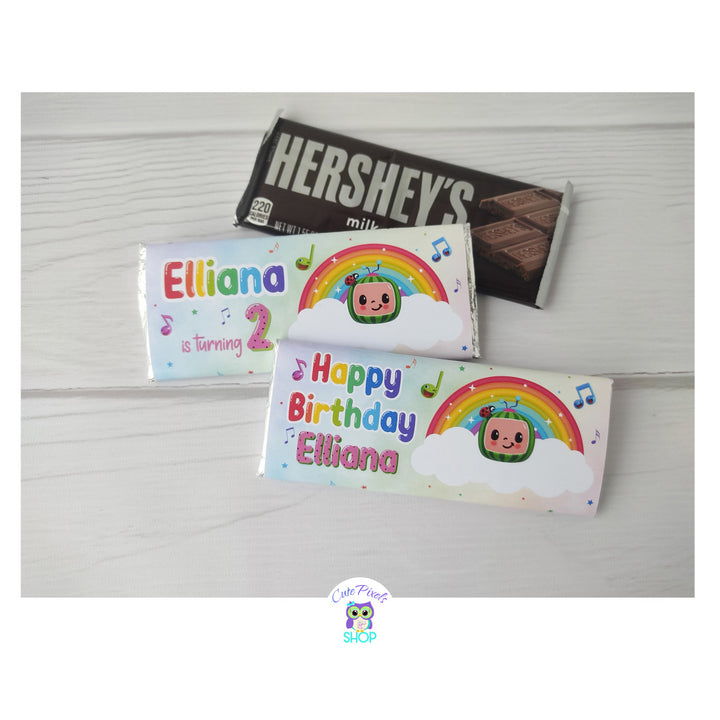 Cocomelon Candy Bar Wrapper, chocolate wrapper, rainbow design for your cocomelon party favors