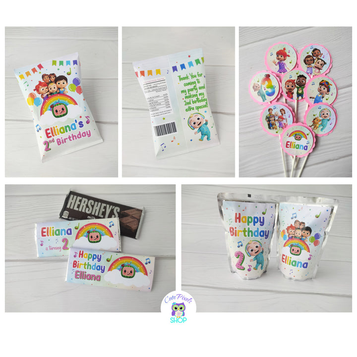 Cocomelon labels for your Cocomelon party favors and cocomelon birthday decorations. Choose the labels you want and make your cocomelon party extra cute.