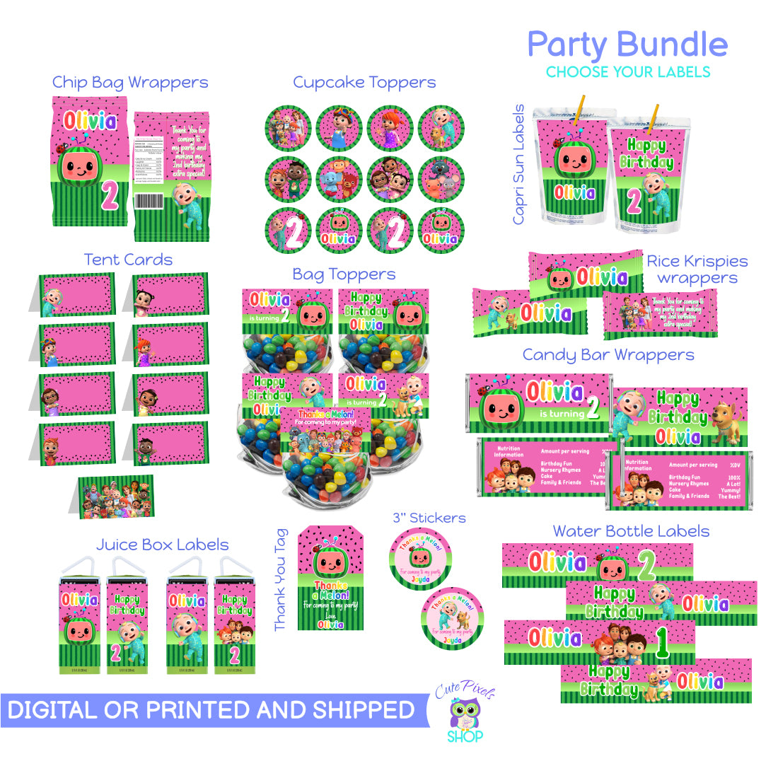 Cocomelon Party Bundle - Cocomelon Labels Package