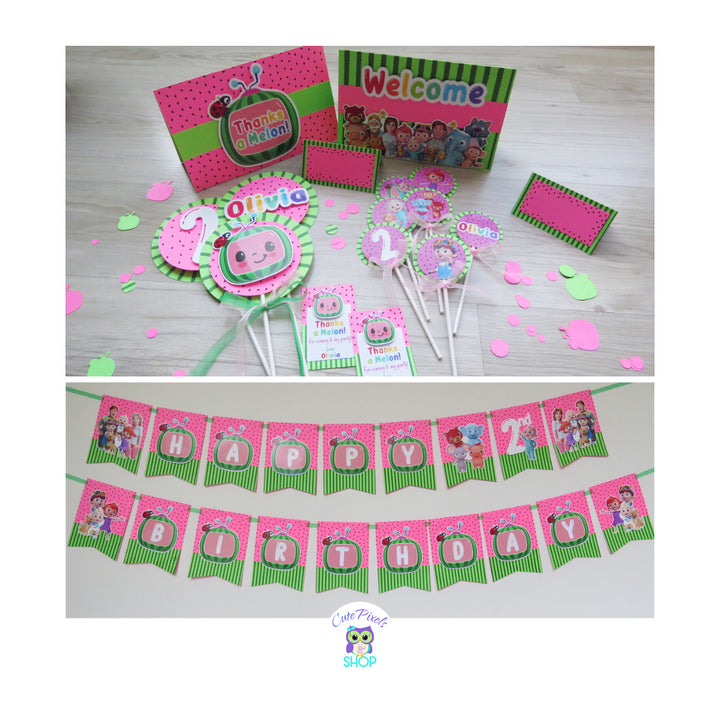 Cocomelon Party in a Box. Cocomelon Party decorations fully assembled and ready for you to party.