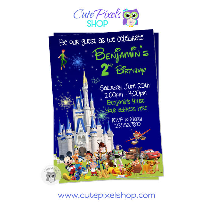 Disney Castle Invitation for boy with all Disney Characters