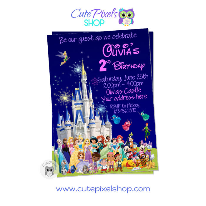 Disney Castle Invitation for Girl with all Disney characters. 