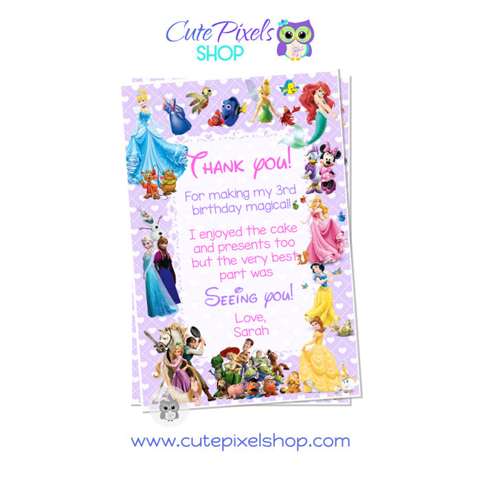 Disney Characters Thank You Card for girl in Purple